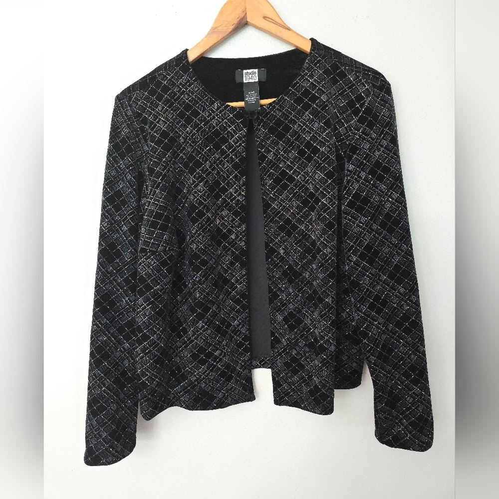 Vtg Jacket Womens 14/16 W Black Velvet Sparkle Dressy Preppy Clueless Academia